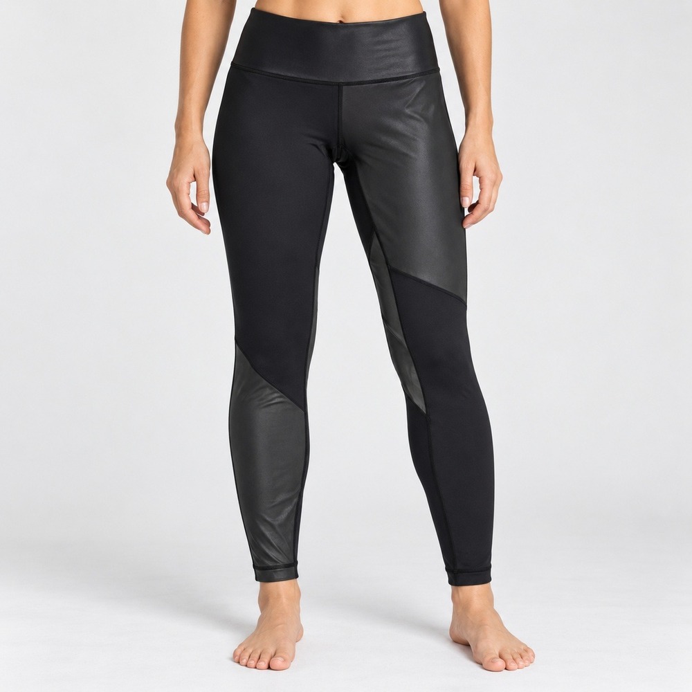 Lululemon Black Mixed Media Faux Leather High Rise Leggings Womens Size 4